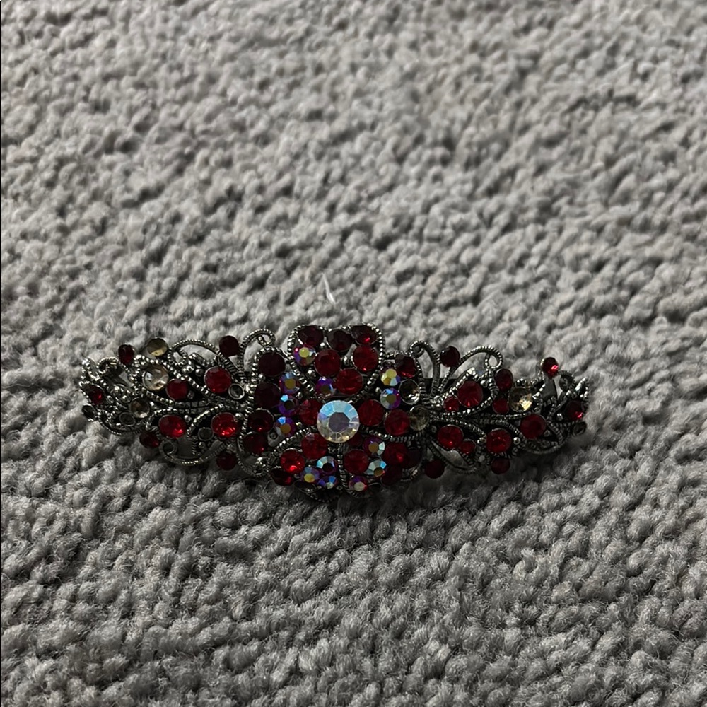 Elegant Red and Silver Hair Barrette